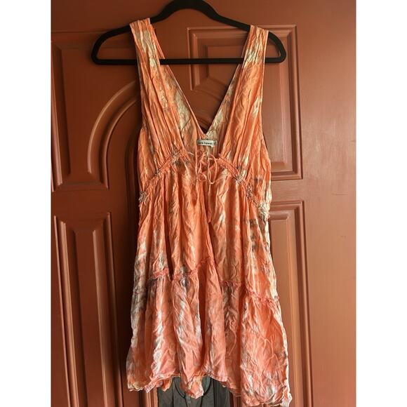 TIARE HAWAII Mini Dress One Size Tie Dye Plunge Neckline Tiered - Picture 2 of 8
